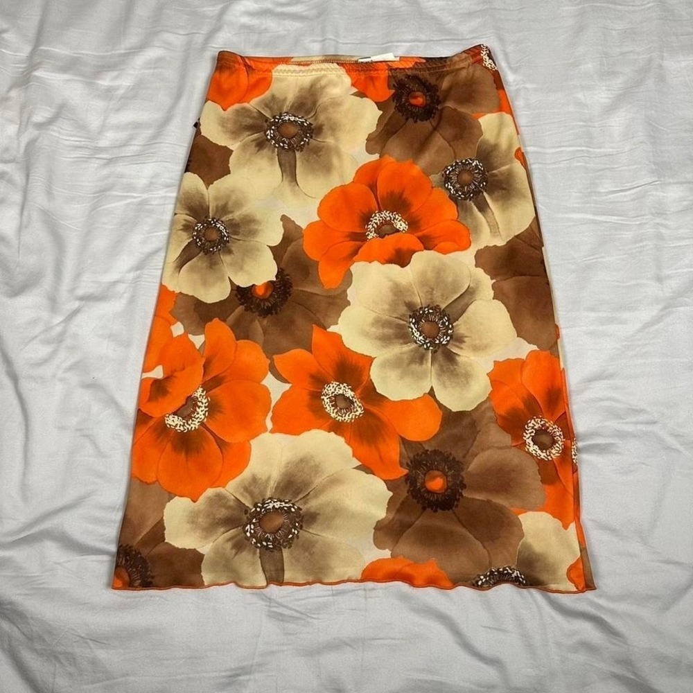 90s vintage y2k orange & brown floral midi skirt - Picture 4 of 5